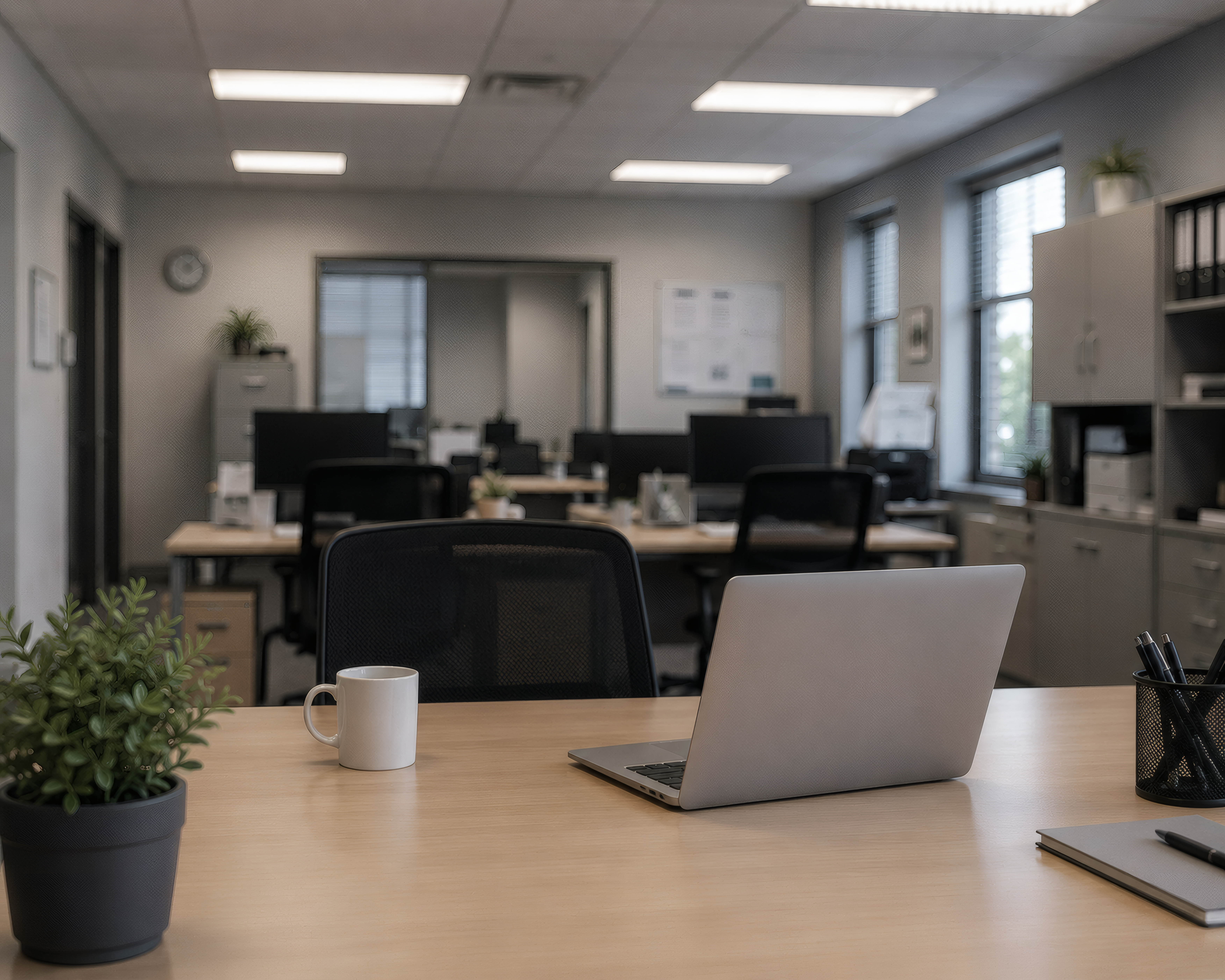 Modern open-plan office with clean desks